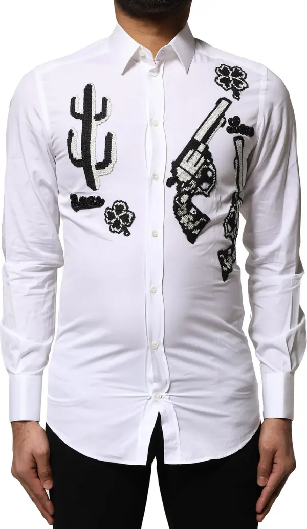 White GOLD Embroidery Detailed Dress Shirt
