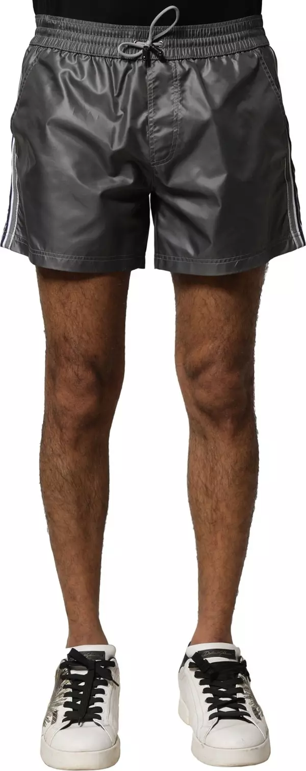 Gray Polyester Mid Waist Casual Bermuda Shorts