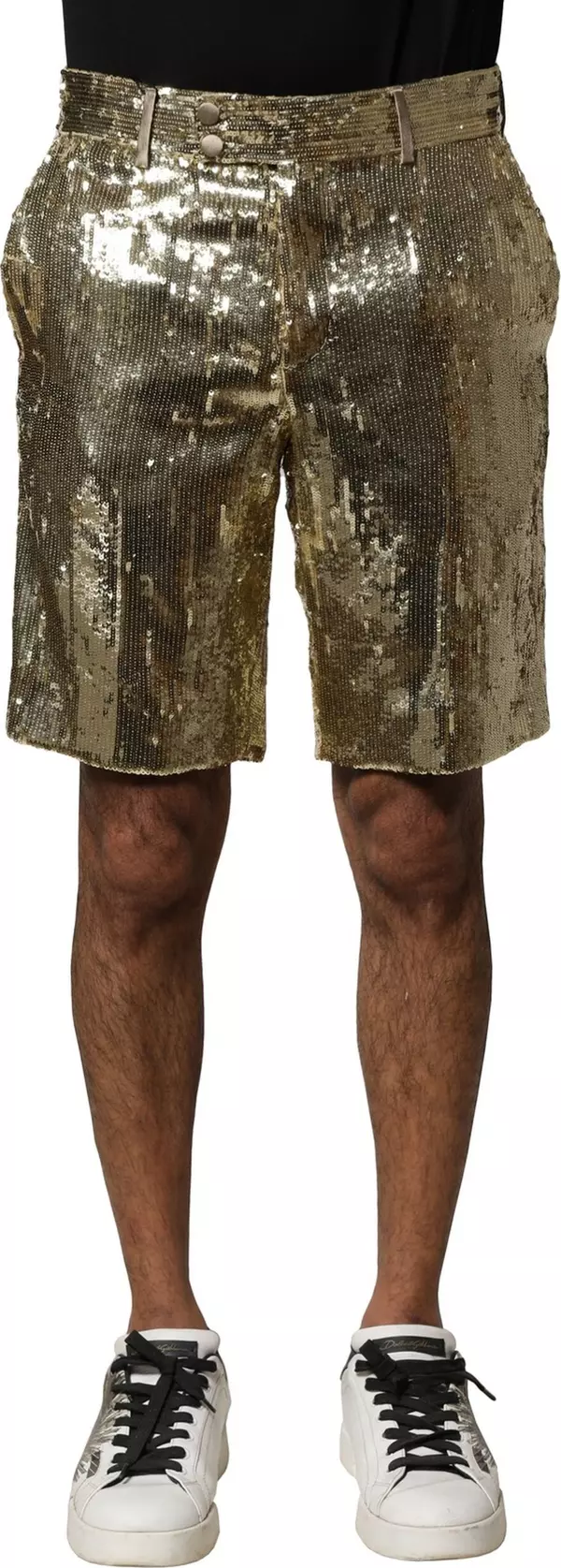 Gold Sequin Polyester Embellished Bermuda Shorts