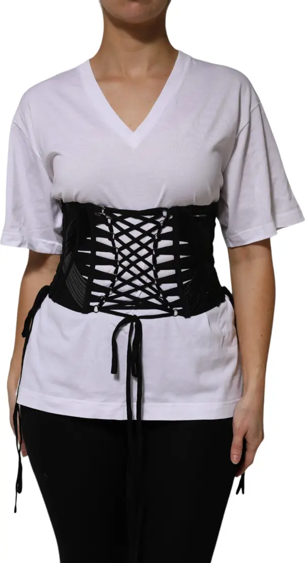 Black Cotton Waist LaceUp Strap Corset Belt