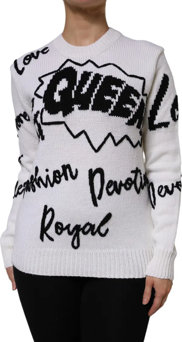 White Wool Knit Crew Neck Pullover Sweater