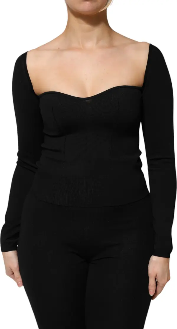 Black Viscose Long Sleeve Pullover Blouse Top