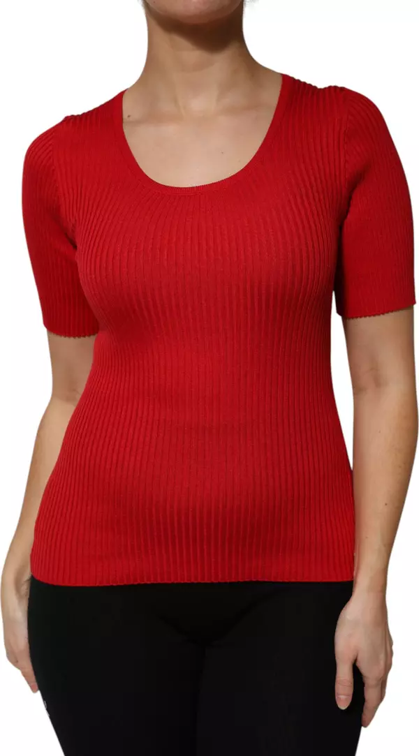 Red Round Neck Short Sleeves Pullover Top