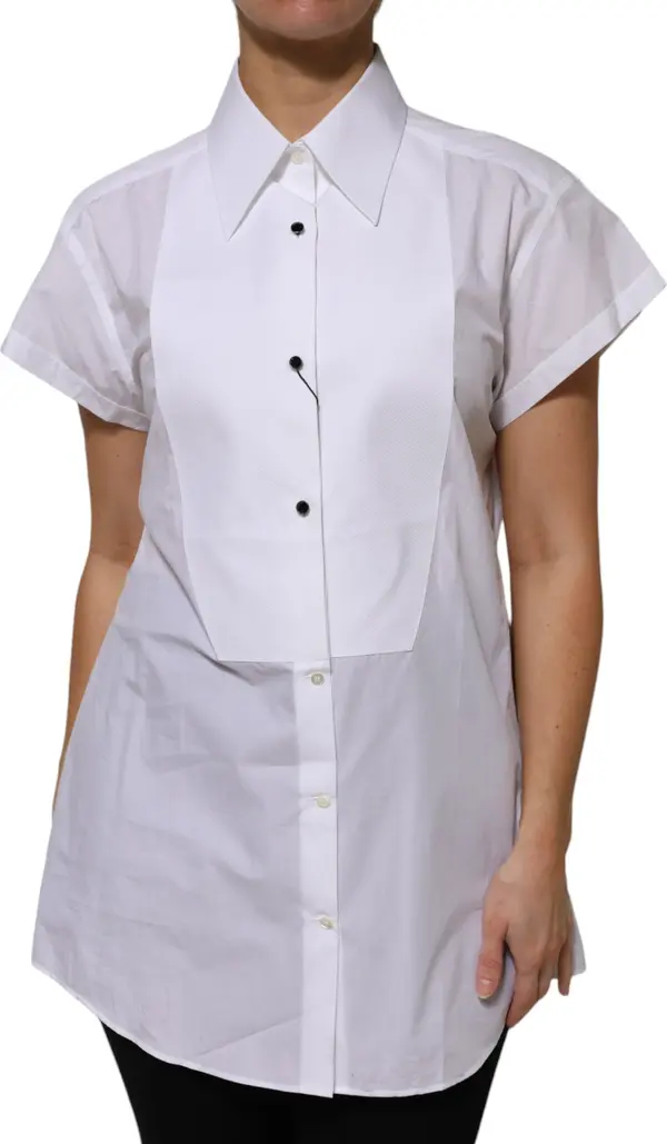 White Cotton Collared Short Sleeves Top