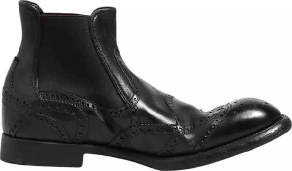 Black Leather Ankle Boots Slip On Shoes