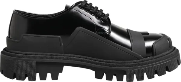 Black Patent Leather Trekking Derby Shoes