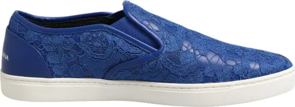 Blue Leather Lace Slip On Sneaker Shoes