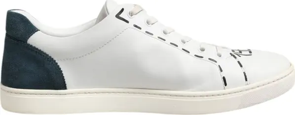 White Leather Printed Low Top Sneakers Shoes