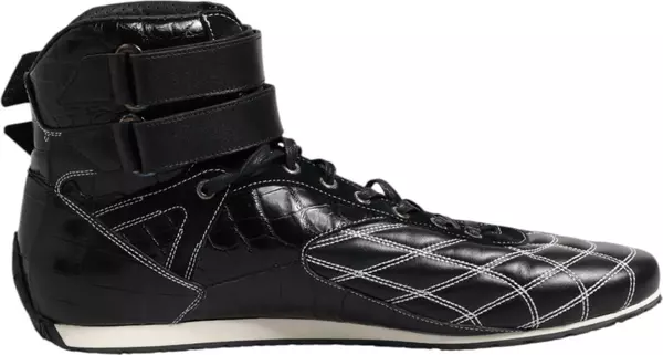 Black Quilted Leather Lace Up Sneakers Shoes