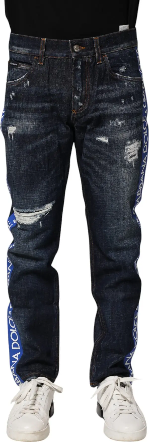 Dark Blue Tattered Skinny Denim Jeans