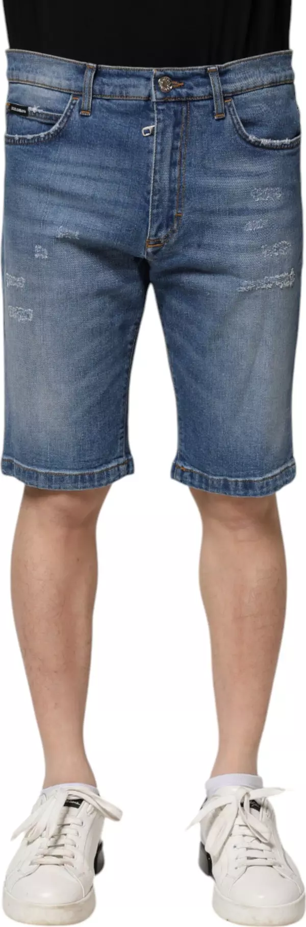 Blue Cotton Stretch Men Denim Bermuda Shorts