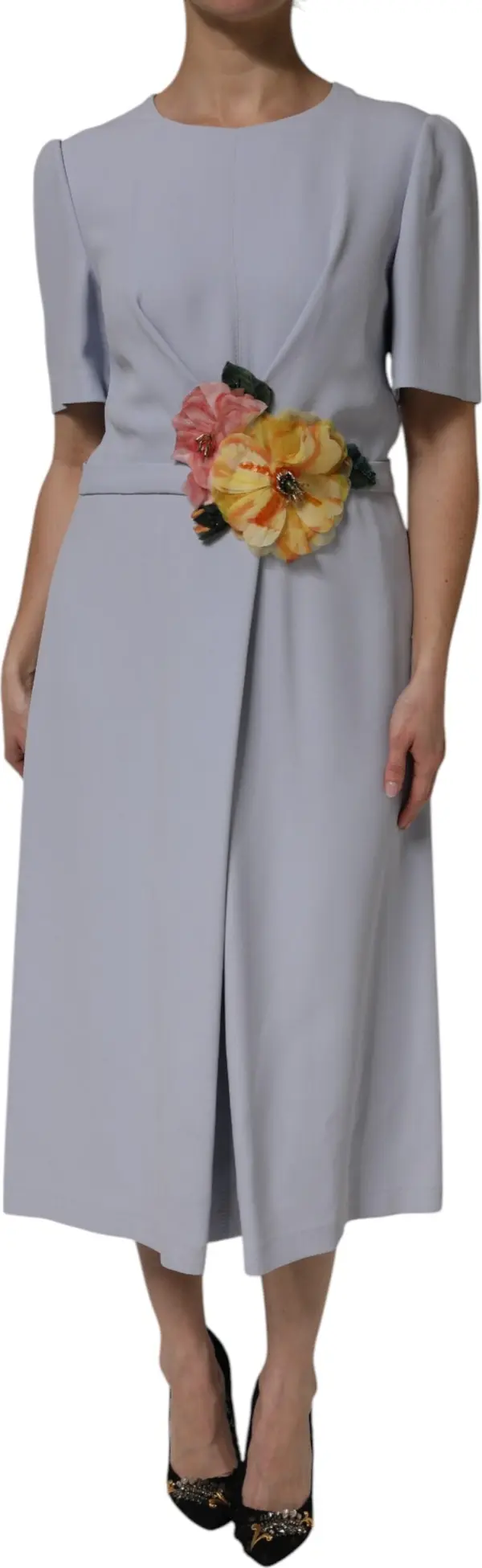 Gray Viscose ShortSleeve Sheath Midi Dress