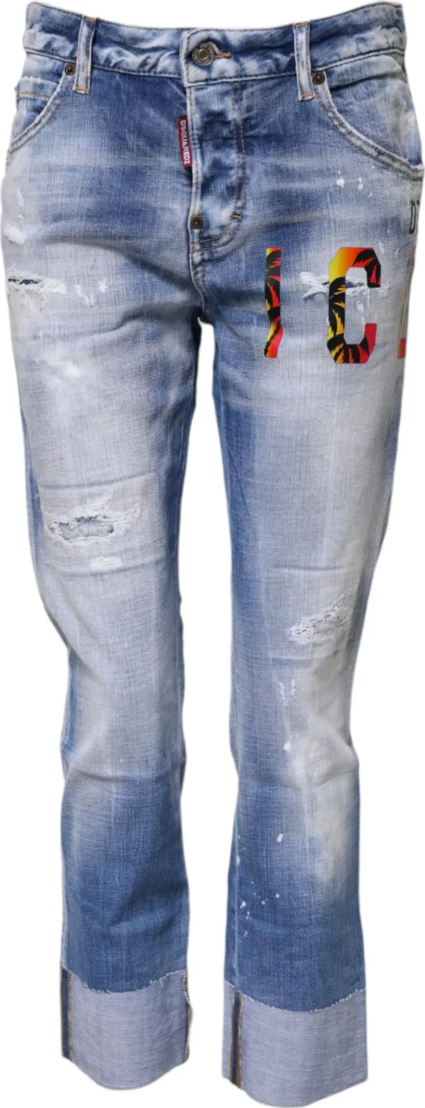 Blue Washed Cotton Mid Waist Skinny Denim Jeans