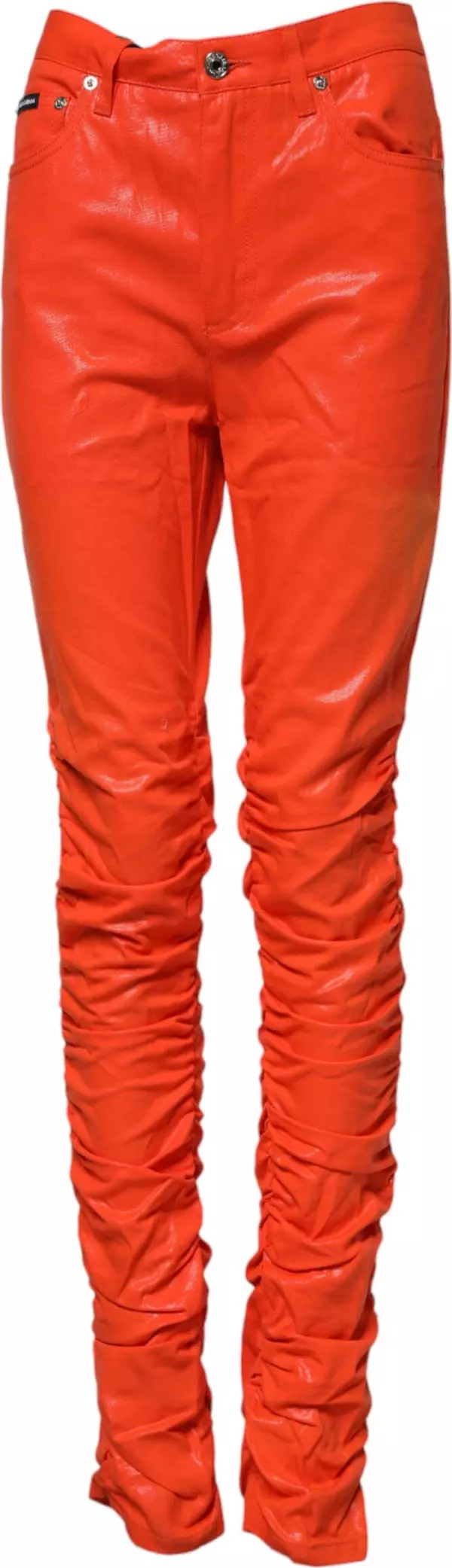 Orange Cotton High Waisted Denim Jeans