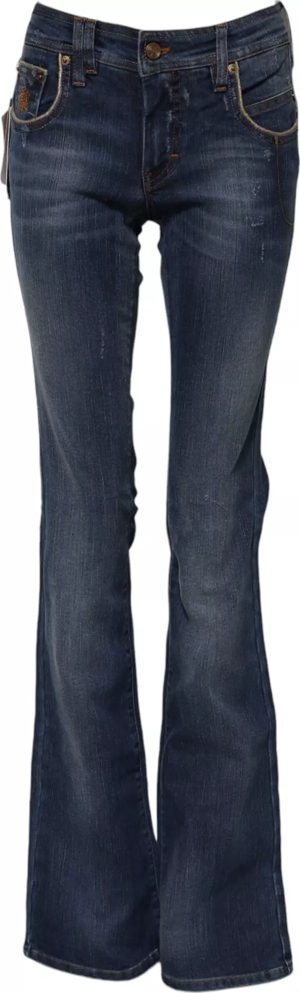 Blue Cotton Mid Waist Wide Leg Denim Jeans