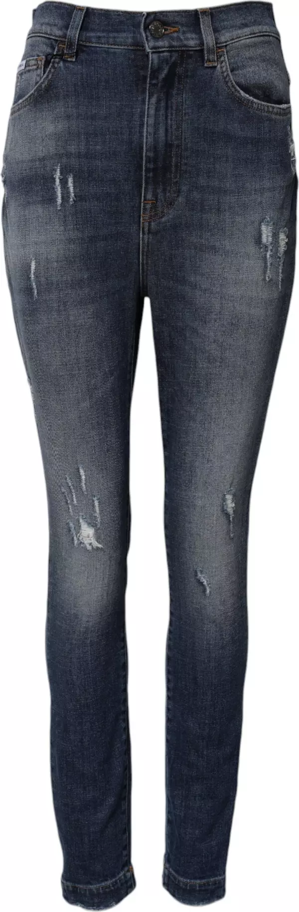 Blue Washed Cotton High Waisted Denim Jeans
