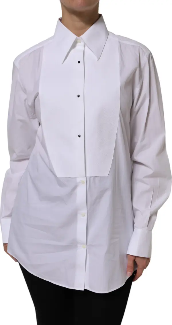 White Cotton Long Sleeves Collared Top Shirt