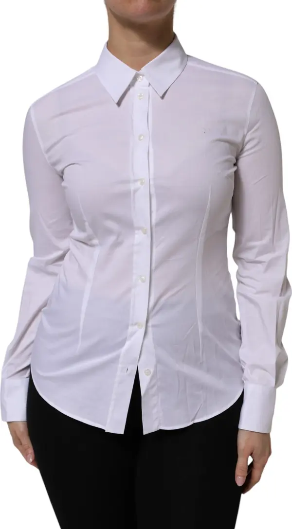White Cotton Collared Long Sleeves Top Shirt