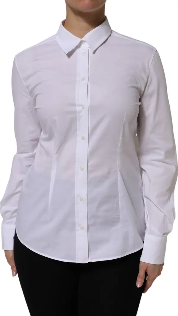 White Cotton Long Sleeves Collared Top Shirt
