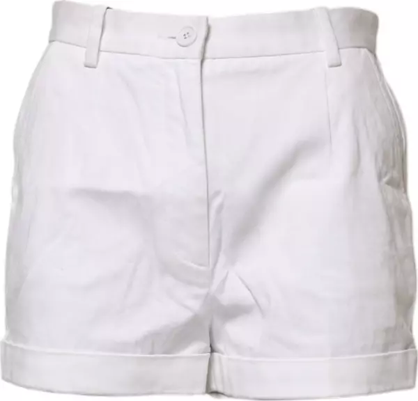 White Cotton Mid Waist Women Bermuda Shorts