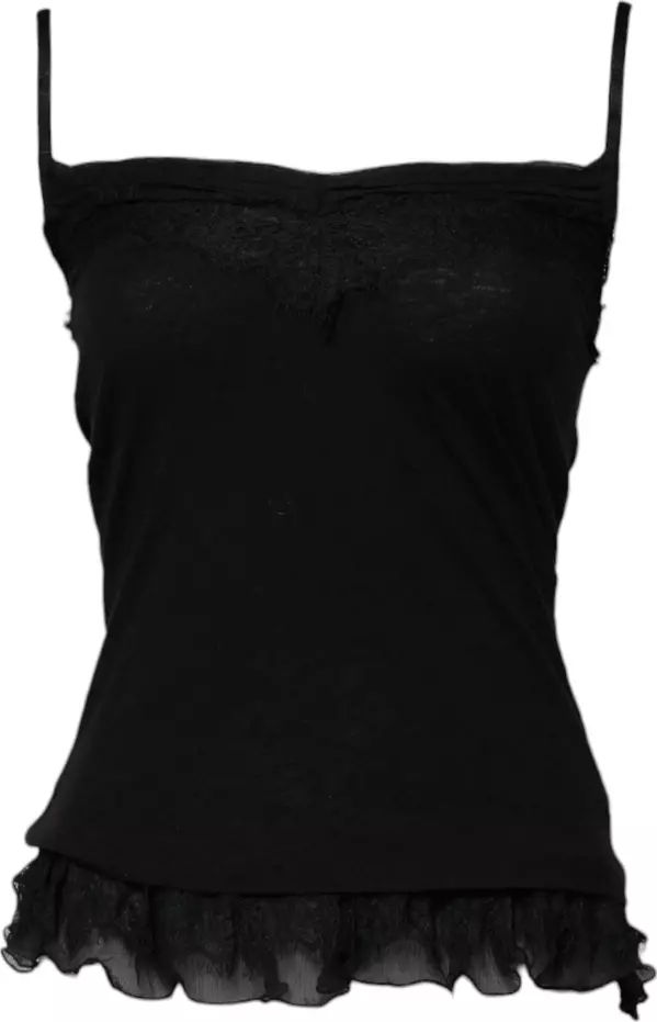 Black Wool Sleeveless Square Neck Tank Top