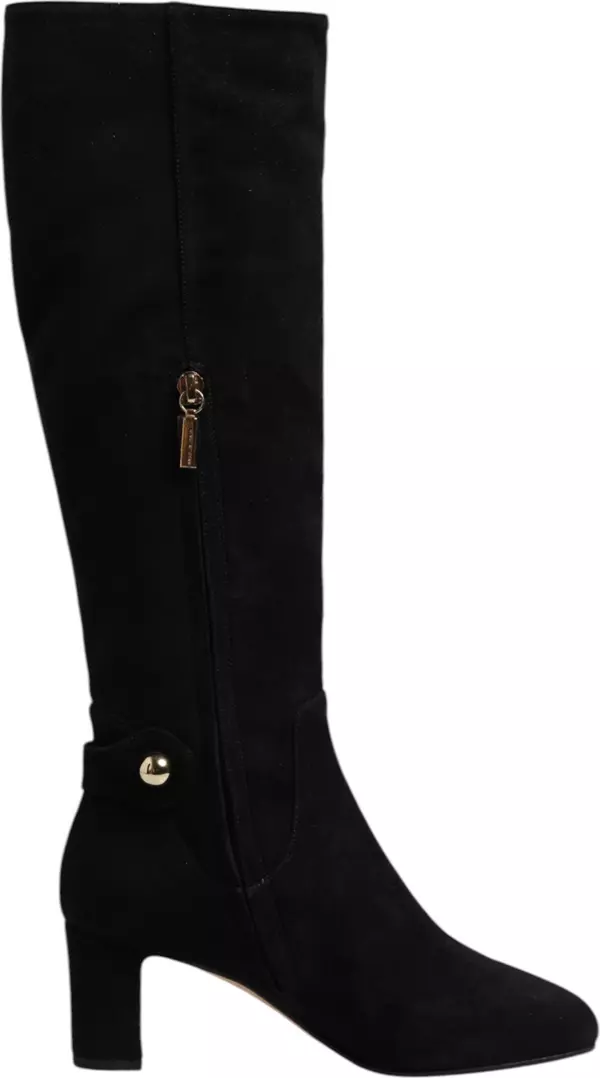 Black Suede Leather Knee High Boots Shoes