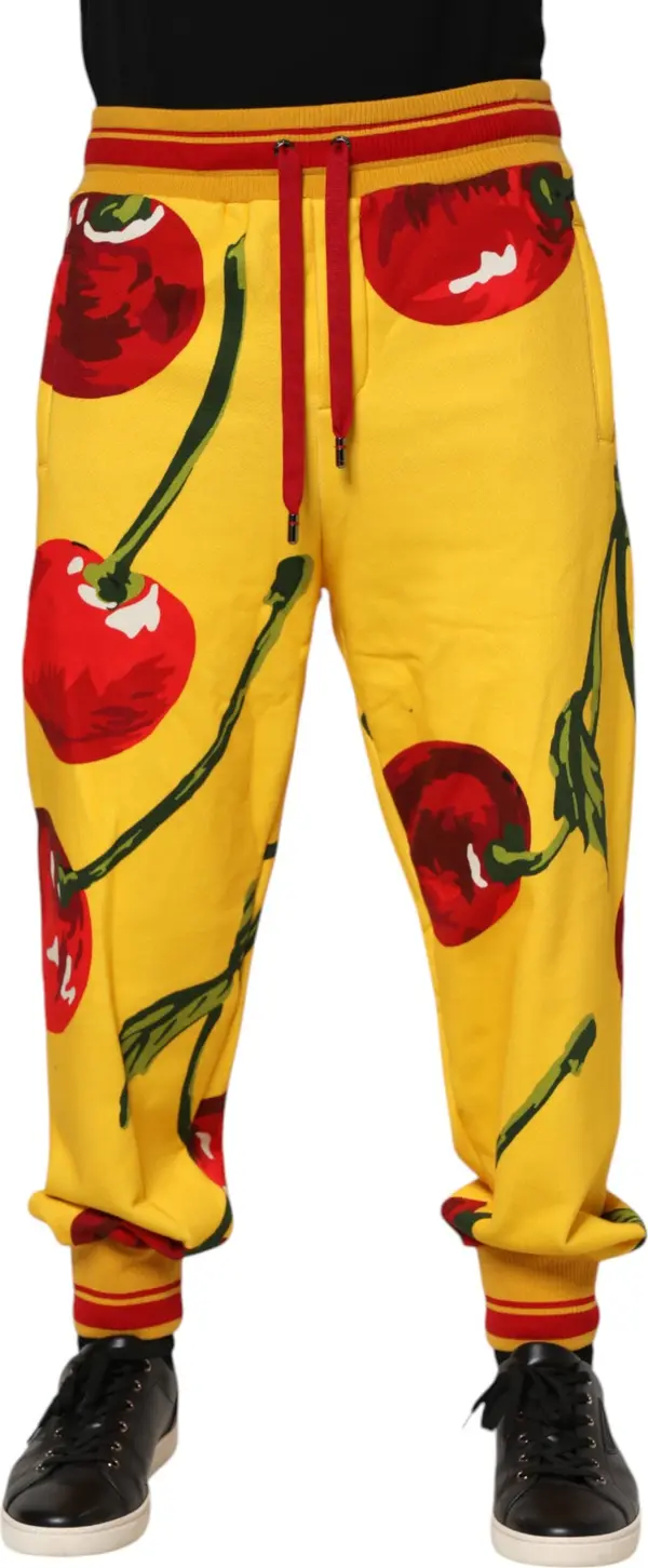 Yellow Cherry Print Jogger Sweatpants Pants