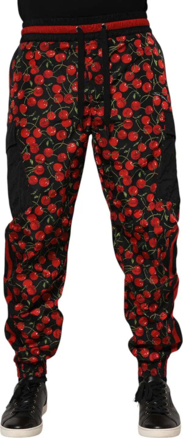 Black Red Cherry Print Men Sweatpants Pants