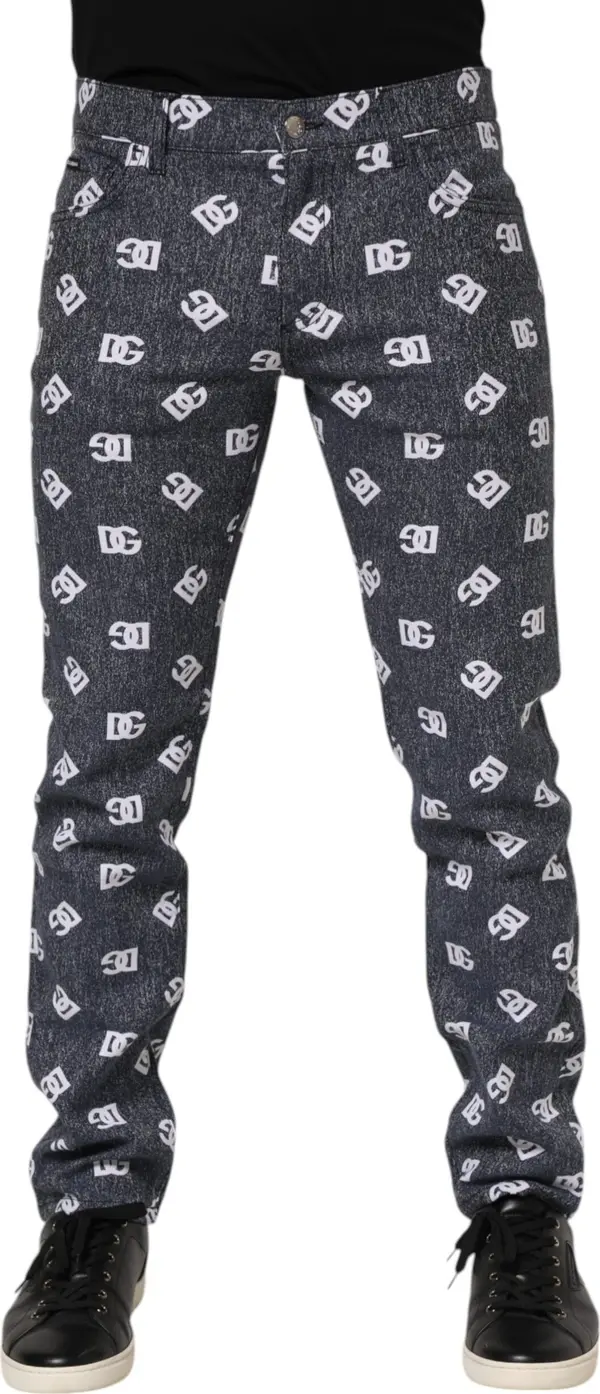 Dark Gray Logo Cotton Skinny Slim Denim Jeans