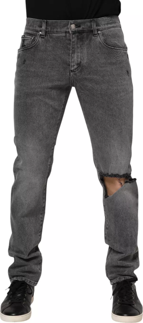 Gray Cotton Logo Plaque Denim Jeans