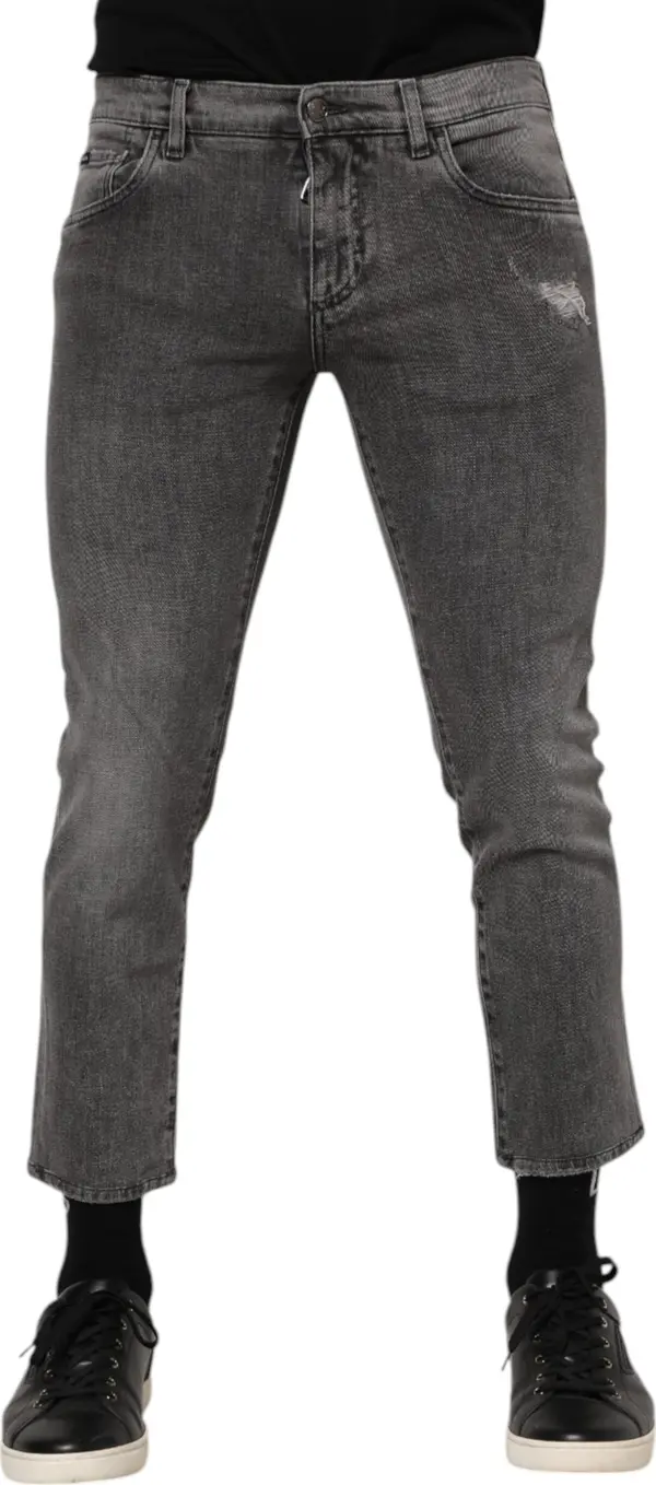 Gray Cotton Logo Plaque Men Denim Jeans