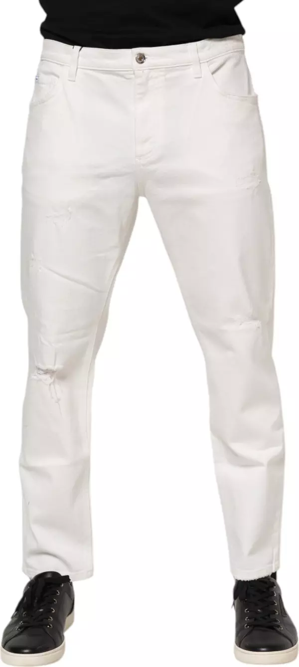 White Cotton Loose Men Denim Jeans