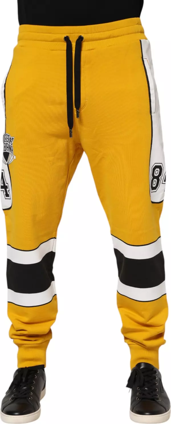 Yellow Print Cotton Drawstring Jogger Pants
