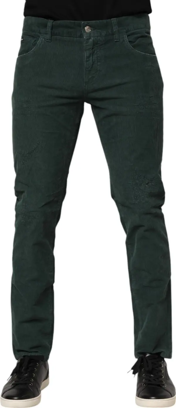 Green Cotton Corduroy Skinny Pants