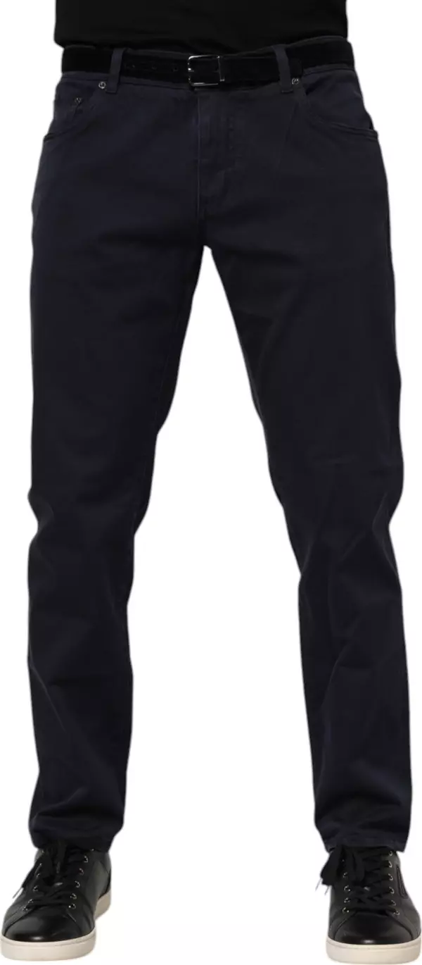 Blue Cotton Tapered Denim Jeans