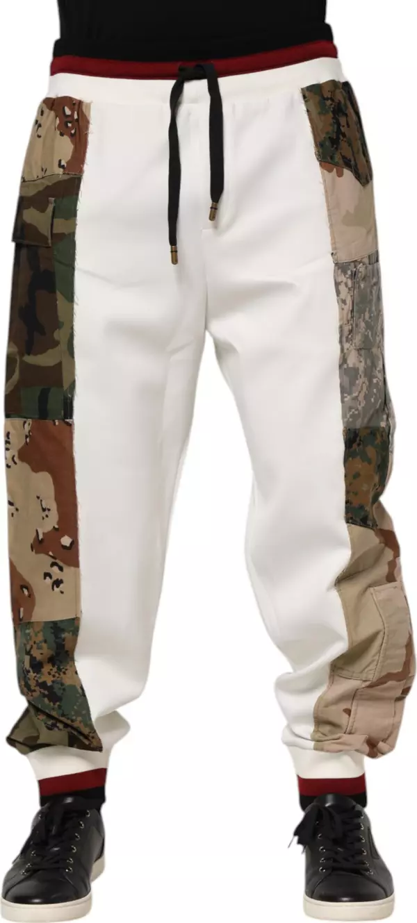 White Patchwork Mens Jogger Pants