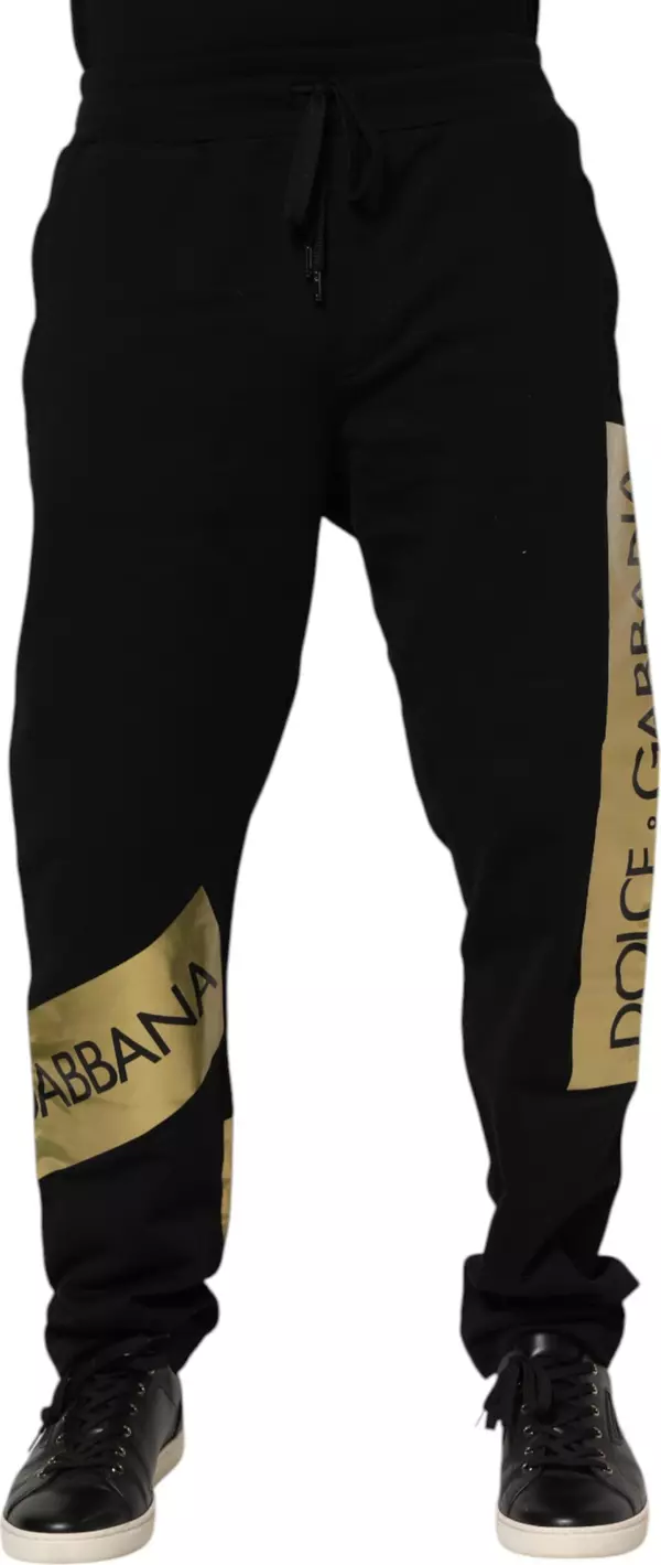 Black Cotton Logo Tape Men Jogger Pants