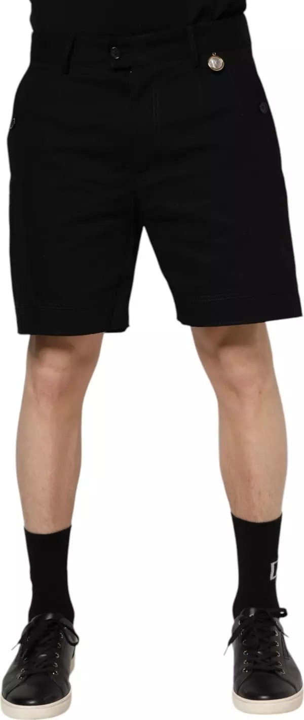Black Cotton Knee Length Men Bermuda Shorts