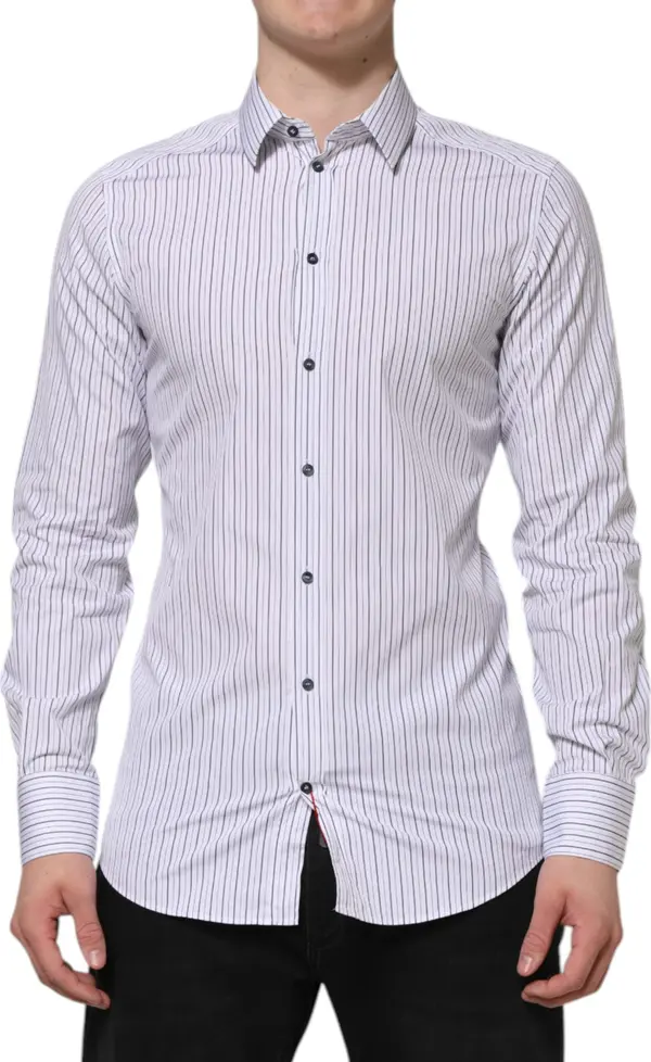 White Blue Striped Cotton GOLD Formal Shirt
