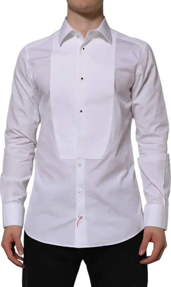 White Bib Cotton Popline GOLD Men Formal Shirt