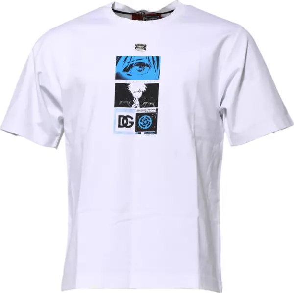 White Cotton Crew Neck Graphic Print T-shirt