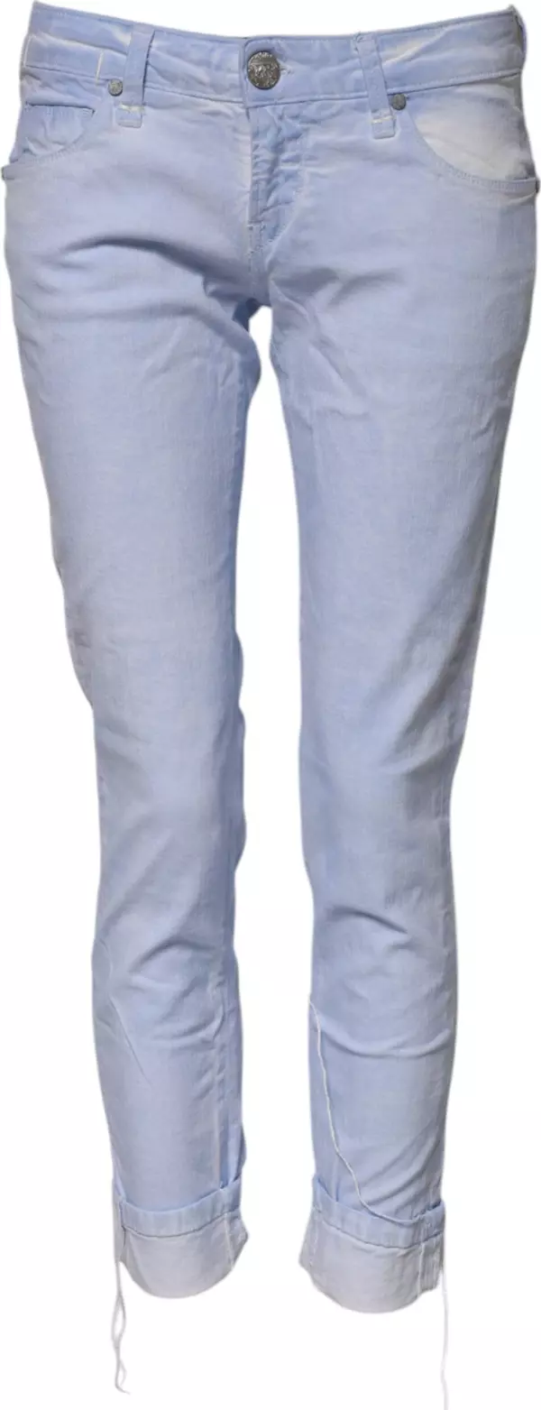Light Blue Cotton Slim Fit Denim Low Waist Denim Jeans