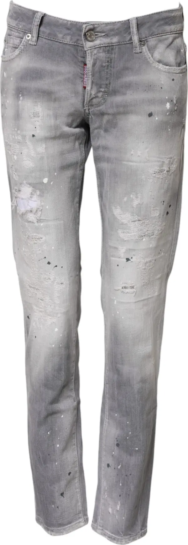 Gray Washed Mid Waist Tapered Denim Jeans