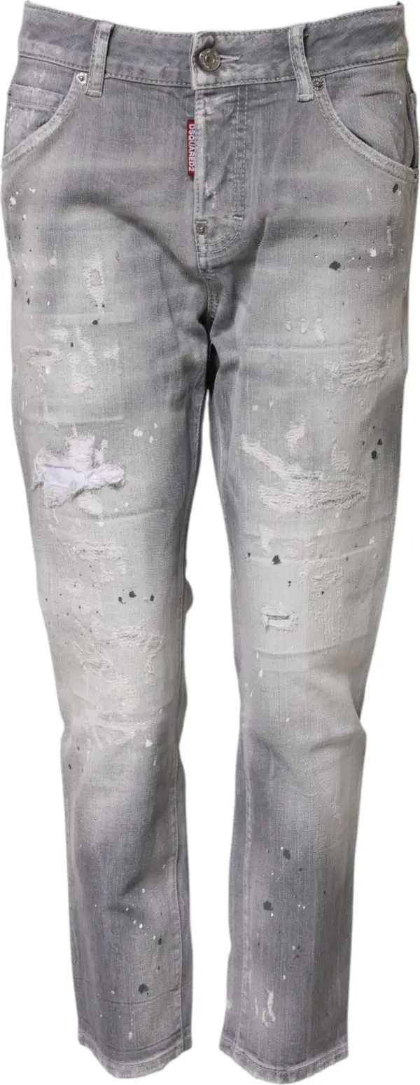 Gray Washed Mid Waist Tapered Jeans