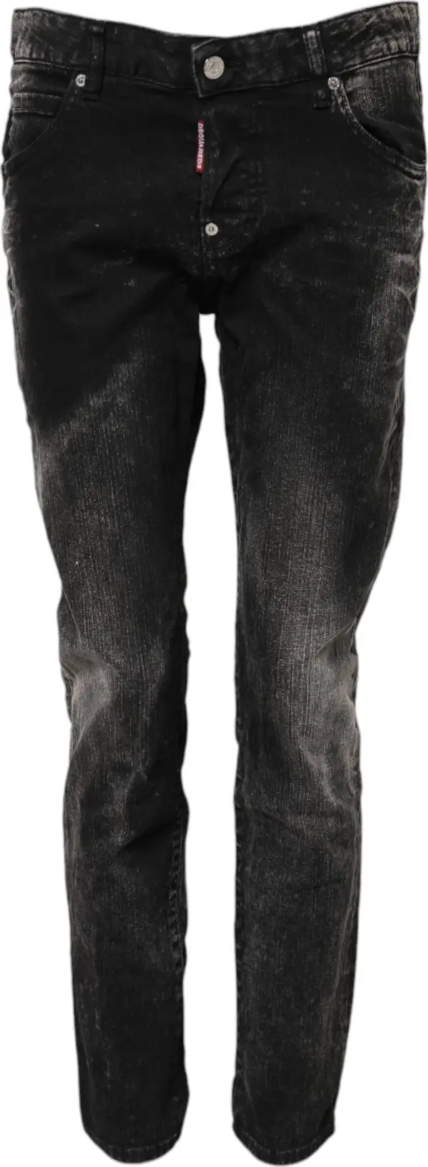 Black Washed Mid Waist Tapered Denim Jeans