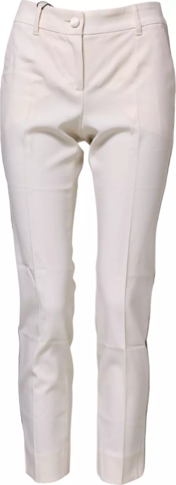 White Wool Tapered High Waist Pants
