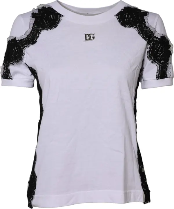 White Floral Lace DG Detailing Top T-shirt