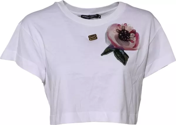 White Floral Lace DG Detailing Cropped T-shirt