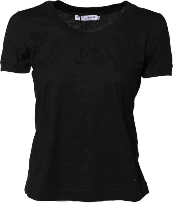 Black Cotton Short Sleeves Round Neck T-shirt