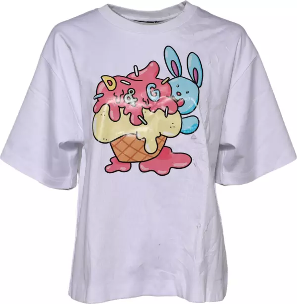 White Cotton Graphic Print Crew Neck T-shirt